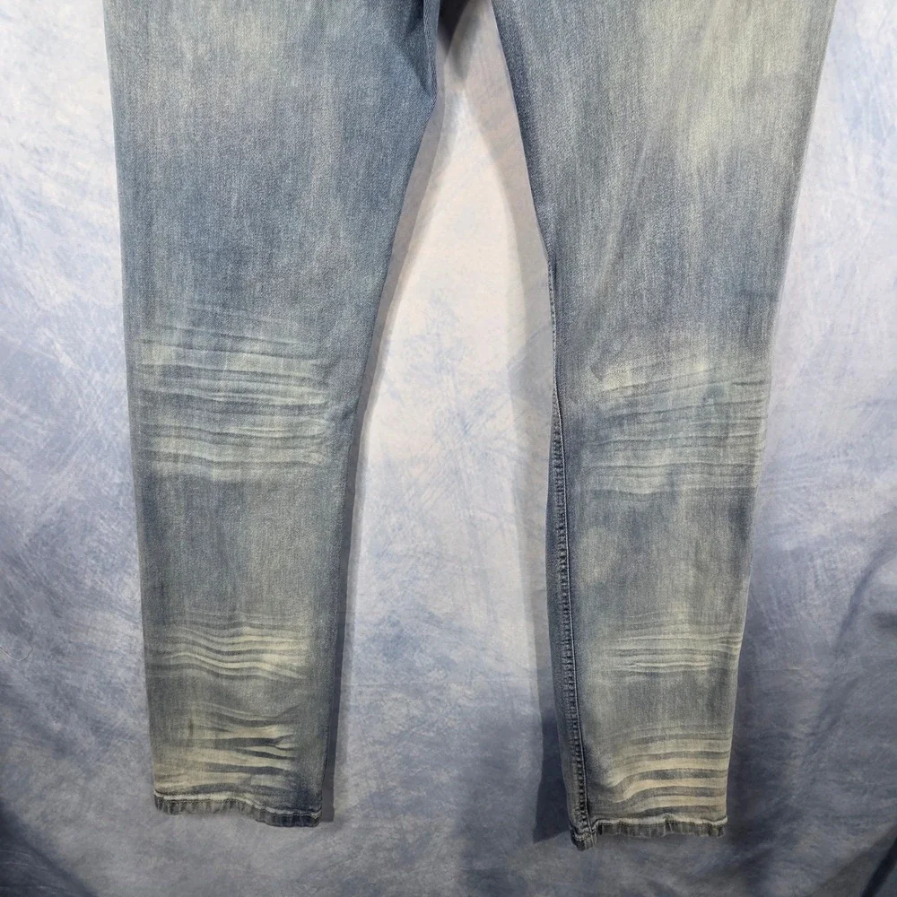 Copper Rivet Mens Slim Straight Distressed Light Wash Blue Denim Jeans 34x34